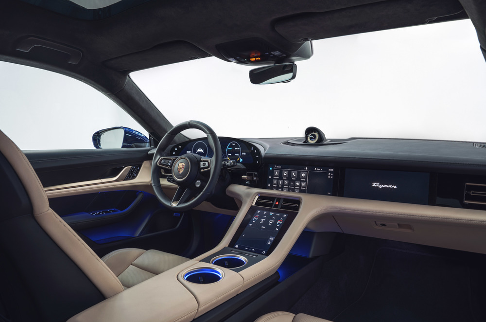 Porsche Taycan cream and black interior